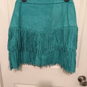 Teal Fringe Women's Skorts Faux Suede